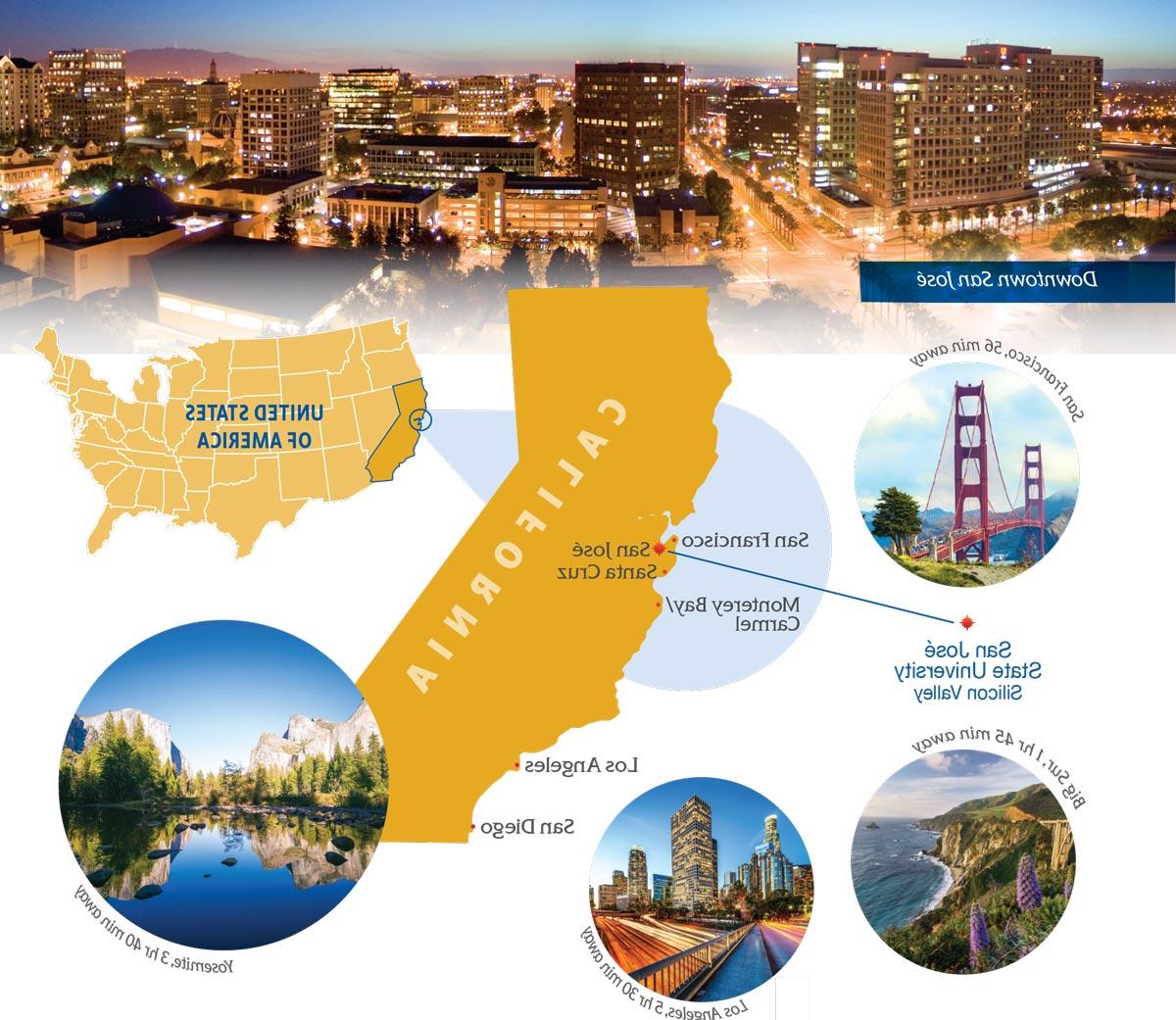 An infographic showing the location of San Jose State University in California